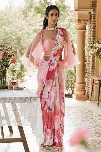 Studio 113 Pink Chiffon Alea Berry Ombre Saree With Running Blouse Online at Aza Fashions Studio 113_Pink Chiffon Alea Berry Ombre Saree With Running Blouse _Online_at_Aza_Fashions