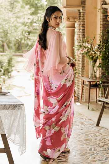 Studio 113 Alea Berry Pink Ombre Saree With Running Blouse 