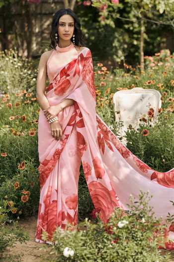 Studio 113 Diana Peach Chiffon Saree With Running Blouse 