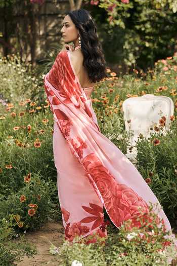 Studio 113 Diana Peach Chiffon Saree With Running Blouse 