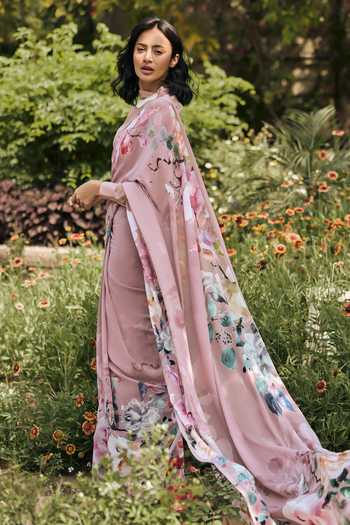 Studio 113 Julie Old Rose Chiffon Saree With Running Blouse 