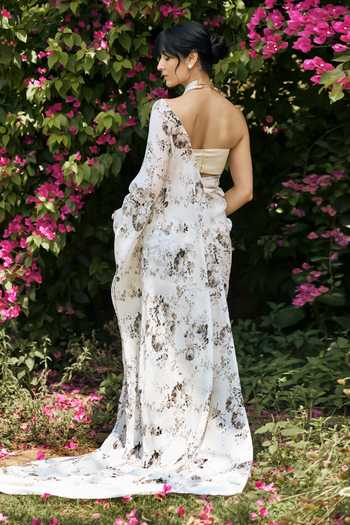 Studio 113 Tara White Chiffon Saree With Running Blouse 