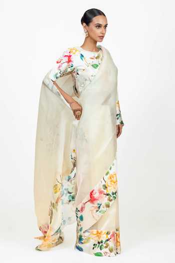 Studio 113 Julie White Organza Saree With Running Blouse 
