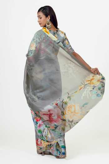 Studio 113 Julie French Grey Organza Saree With Running Blouse 