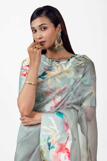 Buy Studio 113 Grey Organza Julie French Saree With Running Blouse Online at Aza Fashions Buy_Studio 113_Grey Organza Julie French Saree With Running Blouse _Online_at_Aza_Fashions