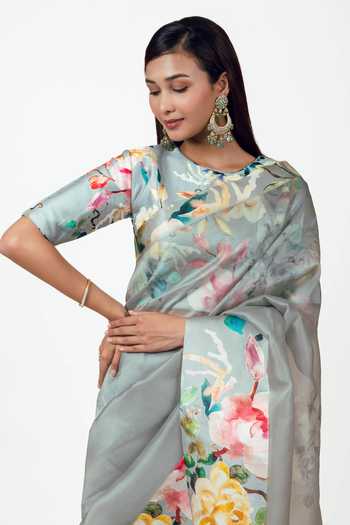 Shop Studio 113 Grey Organza Julie French Saree With Running Blouse Online at Aza Fashions Shop_Studio 113_Grey Organza Julie French Saree With Running Blouse _Online_at_Aza_Fashions