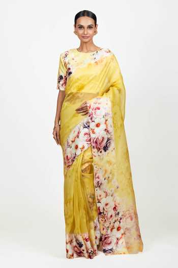 Studio 113 Lina Yellow Organza Saree With Running Blouse 