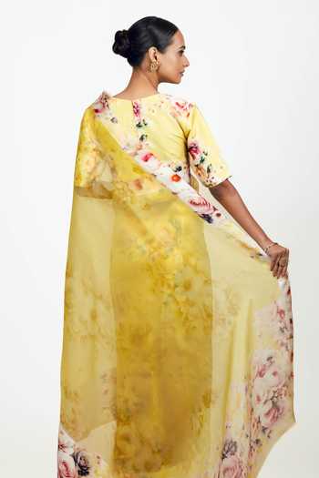 Studio 113 Lina Yellow Organza Saree With Running Blouse 