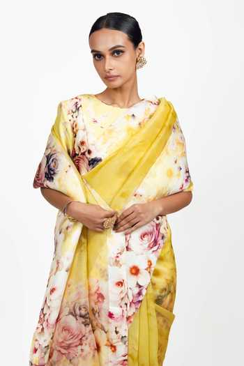 Buy_Studio 113_Yellow Organza Lina Saree With Running Blouse _Online_at_Aza_Fashions