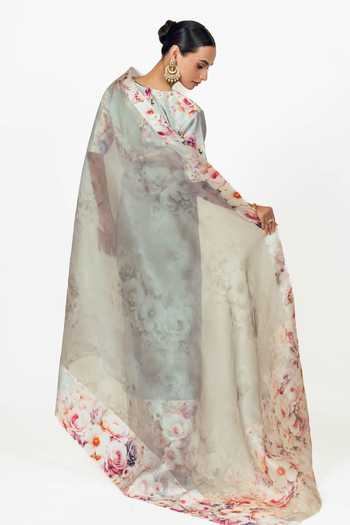 Studio 113 Lina Pearl Blue Organza Saree With Running Blouse 