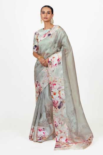 Studio 113 Lina Pearl Blue Organza Saree With Running Blouse 