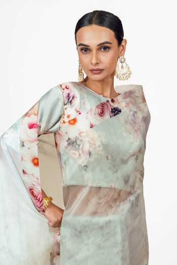 Buy Studio 113 Blue Organza Lina Pearl Saree With Running Blouse Online at Aza Fashions Buy_Studio 113_Blue Organza Lina Pearl Saree With Running Blouse _Online_at_Aza_Fashions