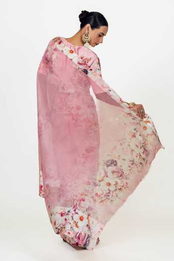 Studio 113 Lina Pink Organza Saree With Running Blouse 