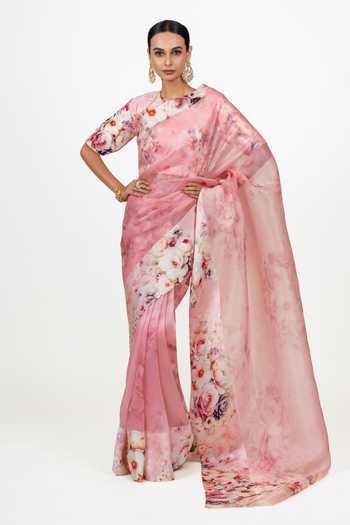 Studio 113 Lina Pink Organza Saree With Running Blouse 