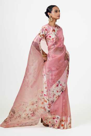 Studio 113 Pink Organza Lina Saree With Running Blouse Online at Aza Fashions Studio 113_Pink Organza Lina Saree With Running Blouse _Online_at_Aza_Fashions