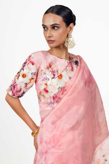 Shop Studio 113 Pink Organza Lina Saree With Running Blouse Online at Aza Fashions Shop_Studio 113_Pink Organza Lina Saree With Running Blouse _Online_at_Aza_Fashions