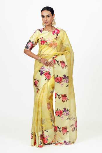 Studio 113 Nila Yellow Organza Saree With Running Blouse 