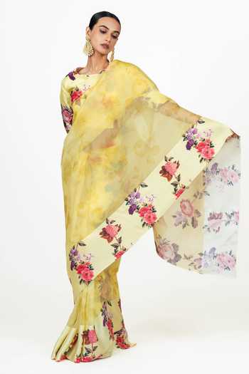 Studio 113 Yellow Organza Nila Saree With Running Blouse Online at Aza Fashions Studio 113_Yellow Organza Nila Saree With Running Blouse _Online_at_Aza_Fashions