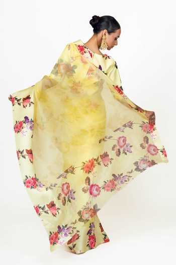 Studio 113 Nila Yellow Organza Saree With Running Blouse 