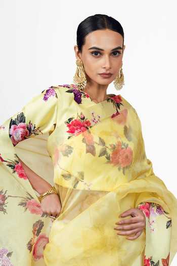 Shop Studio 113 Yellow Organza Nila Saree With Running Blouse Online at Aza Fashions Shop_Studio 113_Yellow Organza Nila Saree With Running Blouse _Online_at_Aza_Fashions