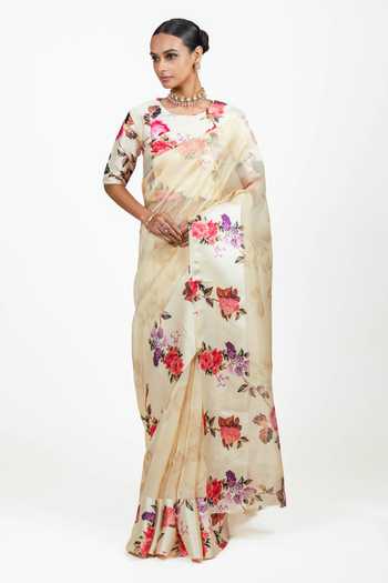 Studio 113 Nila Ivory Organza Saree With Running Blouse 