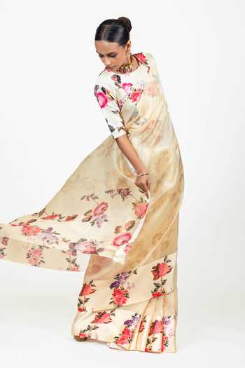 Studio 113 Ivory Organza Nila Saree With Running Blouse Online at Aza Fashions Studio 113_Ivory Organza Nila Saree With Running Blouse _Online_at_Aza_Fashions