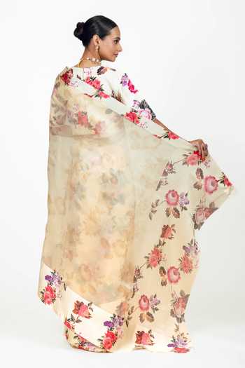 Studio 113 Nila Ivory Organza Saree With Running Blouse 