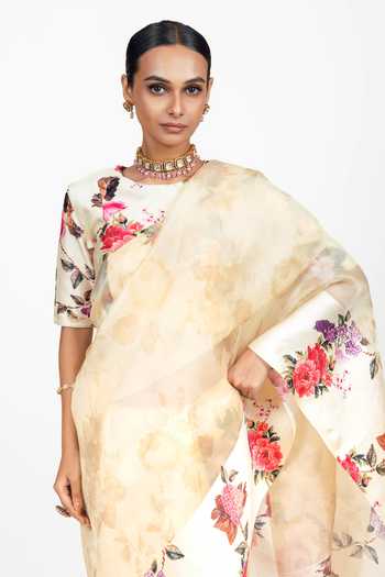 Buy Studio 113 Ivory Organza Nila Saree With Running Blouse Online at Aza Fashions Buy_Studio 113_Ivory Organza Nila Saree With Running Blouse _Online_at_Aza_Fashions