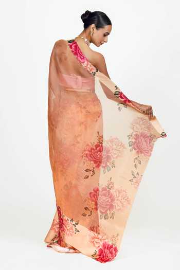 Studio 113 Farah Peach Organza Saree With Running Blouse 