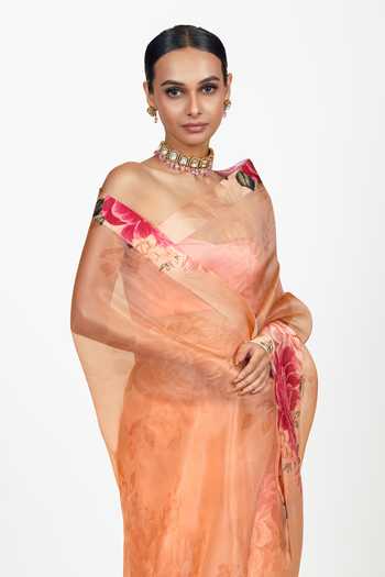 Buy Studio 113 Peach Organza Farah Saree With Running Blouse Online at Aza Fashions Buy_Studio 113_Peach Organza Farah Saree With Running Blouse _Online_at_Aza_Fashions
