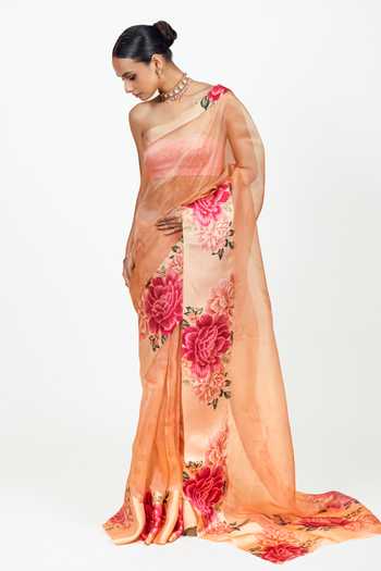 Studio 113 Farah Peach Organza Saree With Running Blouse 