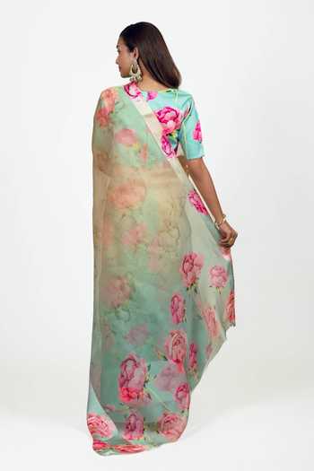 Studio 113 Monica Aqua Yellow Organza Saree With Running Blouse 