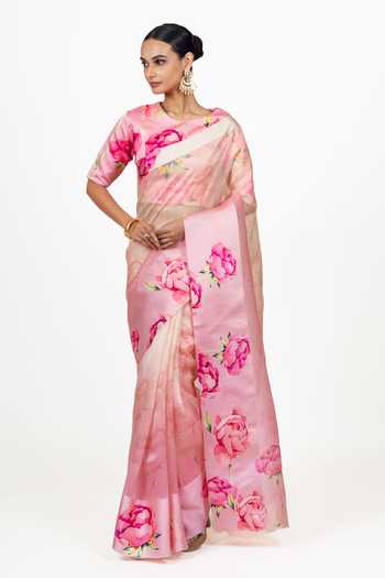 Studio 113 Monica Pink Organza Saree With Running Blouse 