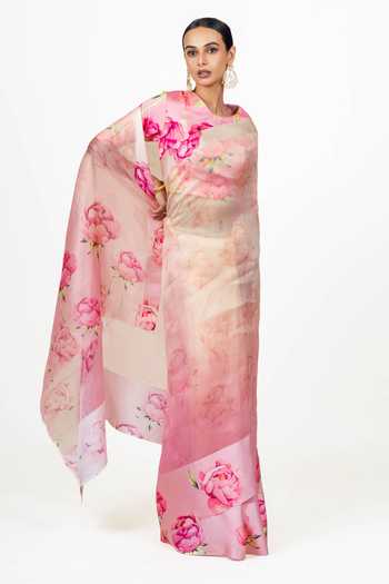 Studio 113_Pink Organza Monica Saree With Running Blouse _Online_at_Aza_Fashions