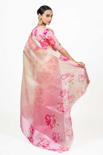 Studio 113 Monica Pink Organza Saree With Running Blouse 