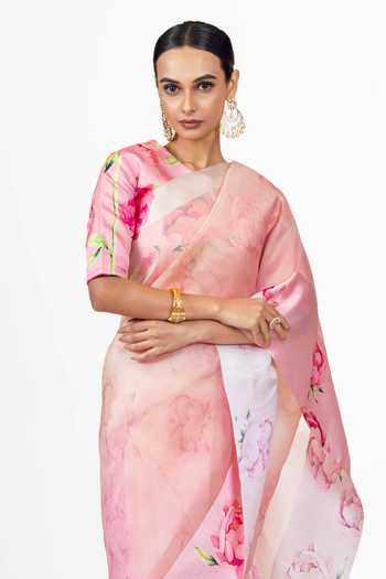 Buy_Studio 113_Pink Organza Monica Saree With Running Blouse _Online_at_Aza_Fashions