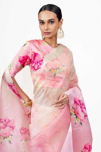 Shop_Studio 113_Pink Organza Monica Saree With Running Blouse _Online_at_Aza_Fashions