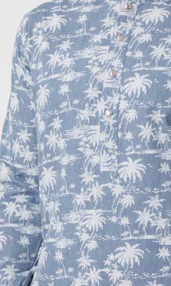 SPRING BREAK_Blue Cotton Printed Kurta For Kids_Online_at_Aza_Fashions