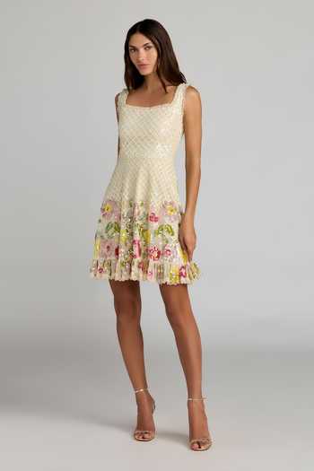 Mac Duggal Floral Sequin Lattice Dress