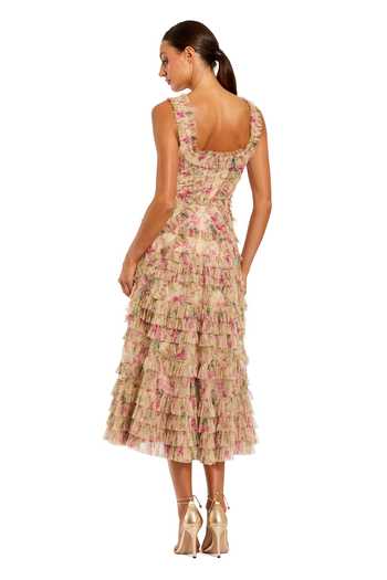 Mac Duggal Floral Print Micro Ruffle Dress 