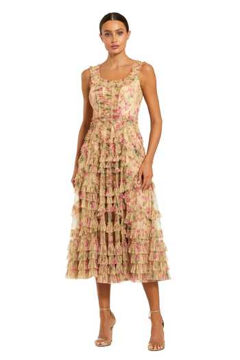 Mac Duggal Floral Print Micro Ruffle Dress 