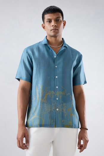 Raw & Rustic By Niti Bothra Eco Print Cuban Collar Shirt 
