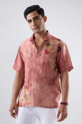 Shop Raw & Rustic By Niti Bothra Brown Silk, Tencel Floral Print Shirt Online at Aza Fashions Shop_Raw & Rustic By Niti Bothra_Brown Silk, Tencel Floral Print Shirt _Online_at_Aza_Fashions