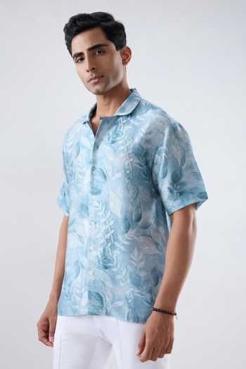 Buy Raw & Rustic By Niti Bothra Blue Silk, Tencel Leaf Eco-print Shirt Online at Aza Fashions Buy_Raw & Rustic By Niti Bothra_Blue Silk, Tencel Leaf Eco-print Shirt _Online_at_Aza_Fashions
