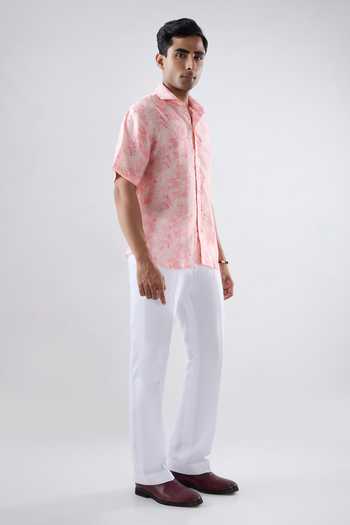 Raw & Rustic By Niti Bothra Pink Silk, Tencel Leaf Eco Print Shirt Online at Aza Fashions Raw & Rustic By Niti Bothra_Pink Silk, Tencel Leaf Eco Print Shirt _Online_at_Aza_Fashions