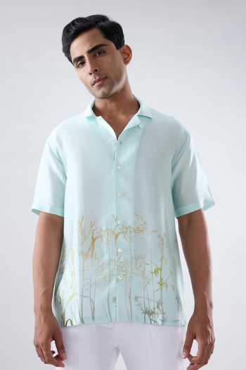 Raw & Rustic By Niti Bothra Eco Print Cuban Collar Silk Tencel Shirt 