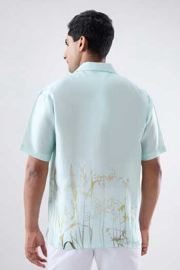 Raw & Rustic By Niti Bothra Eco Print Cuban Collar Silk Tencel Shirt 