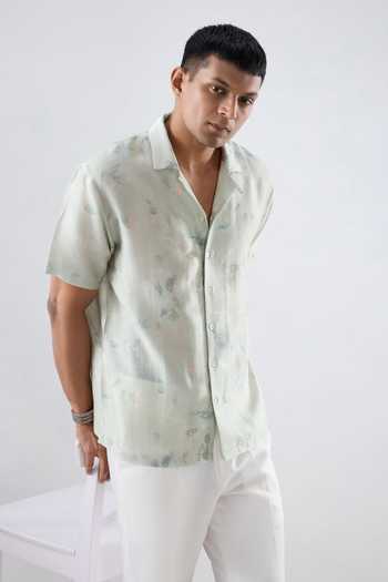 Raw & Rustic By Niti Bothra Abstract Eco Print Cuban Collar Shirt 