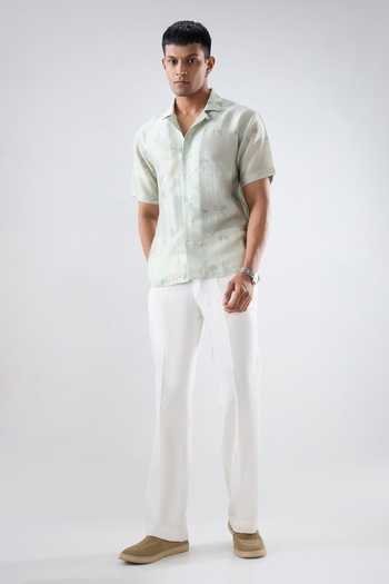 Raw & Rustic By Niti Bothra_Mint Silk, Tencel Abstract Eco Print Cuban Collar Shirt _Online_at_Aza_Fashions