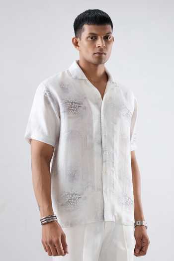 Raw & Rustic By Niti Bothra Cuban Collar Eco Print Shirt 